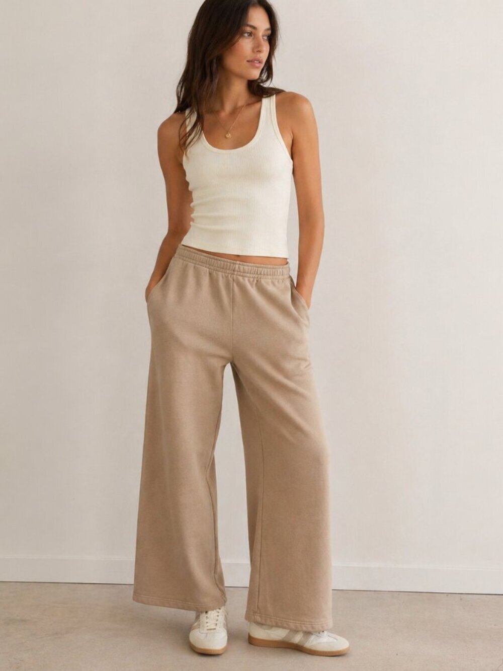 Reformation Kira Wide Leg Sweatpants Organic Cotton Beige Size M
